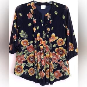 Siren Lily navy floral blouse size petite small